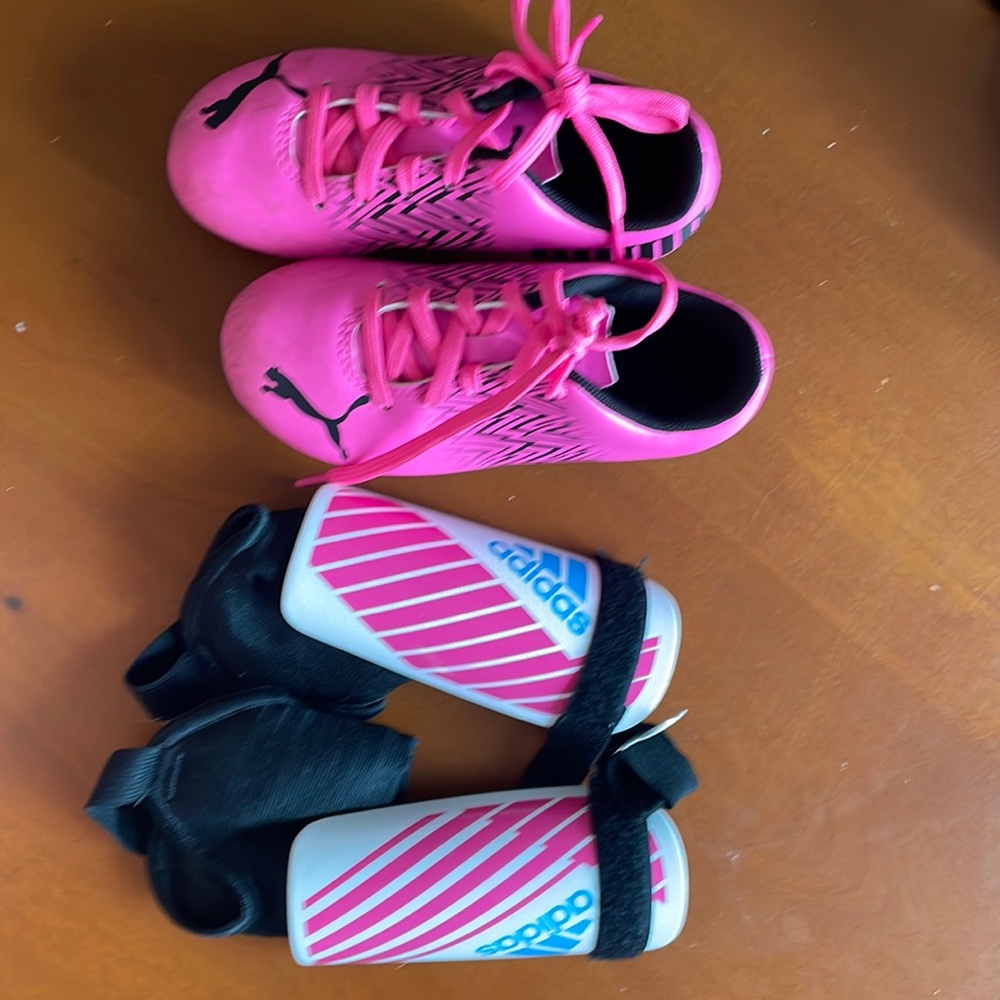 Kids Soccer cleats and shin guards
